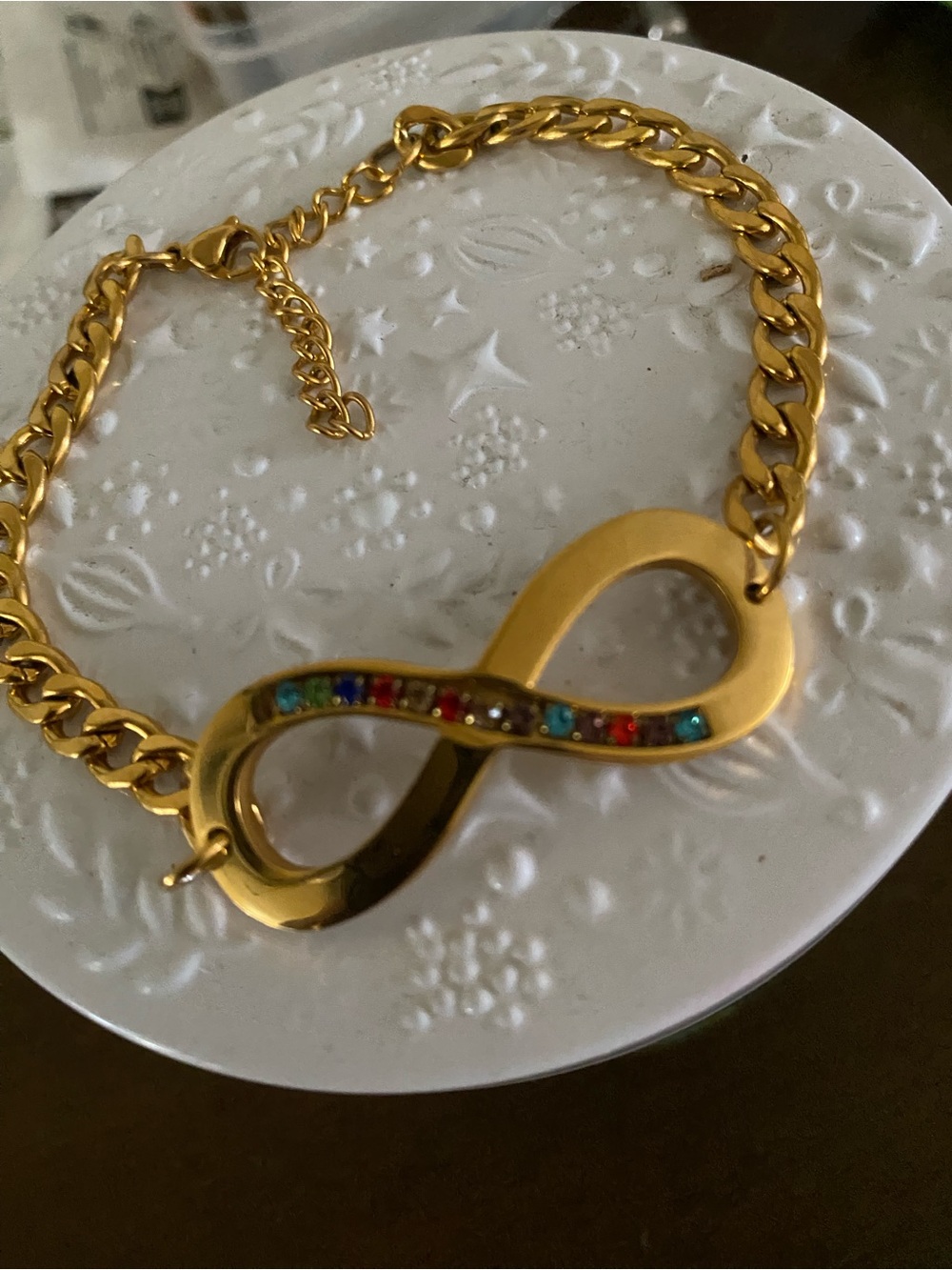 Gold Color Infinity Bracelet with Multicolor Crystal Accents